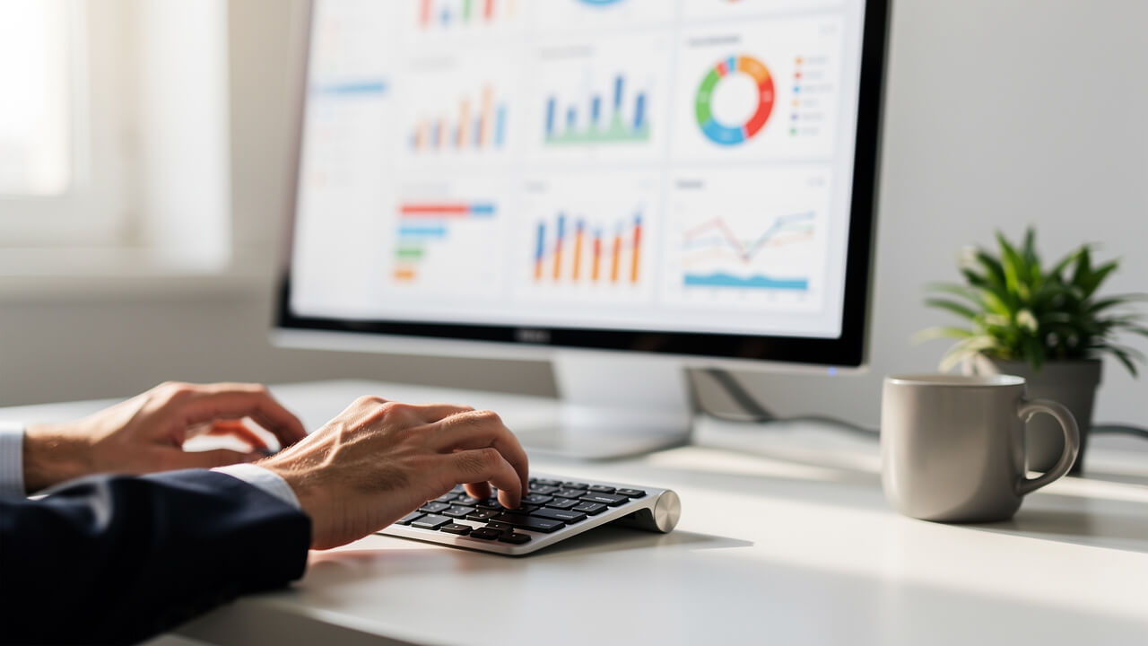 Business professional reviewing digital marketing analytics and performance metrics