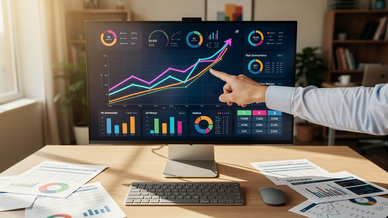 Marketing analyst reviewing campaign performance data and metrics