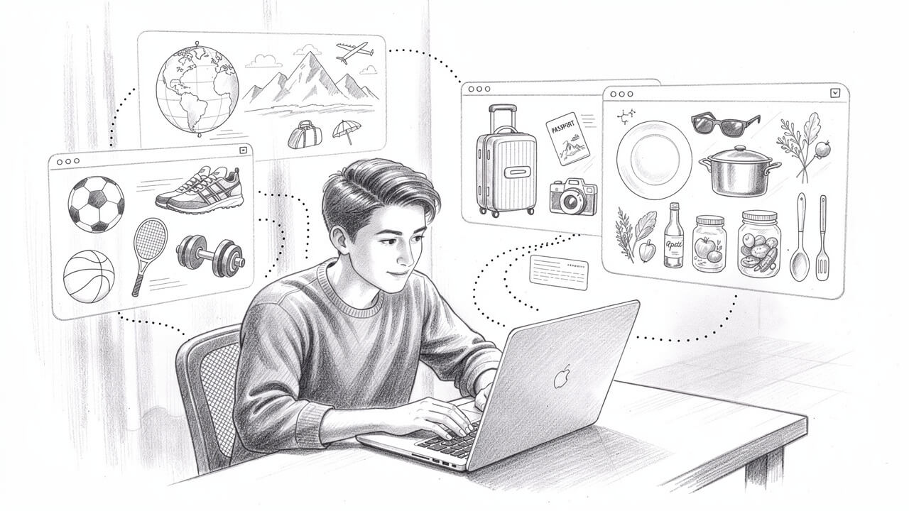 Pencil sketch illustration of contextual advertising concept