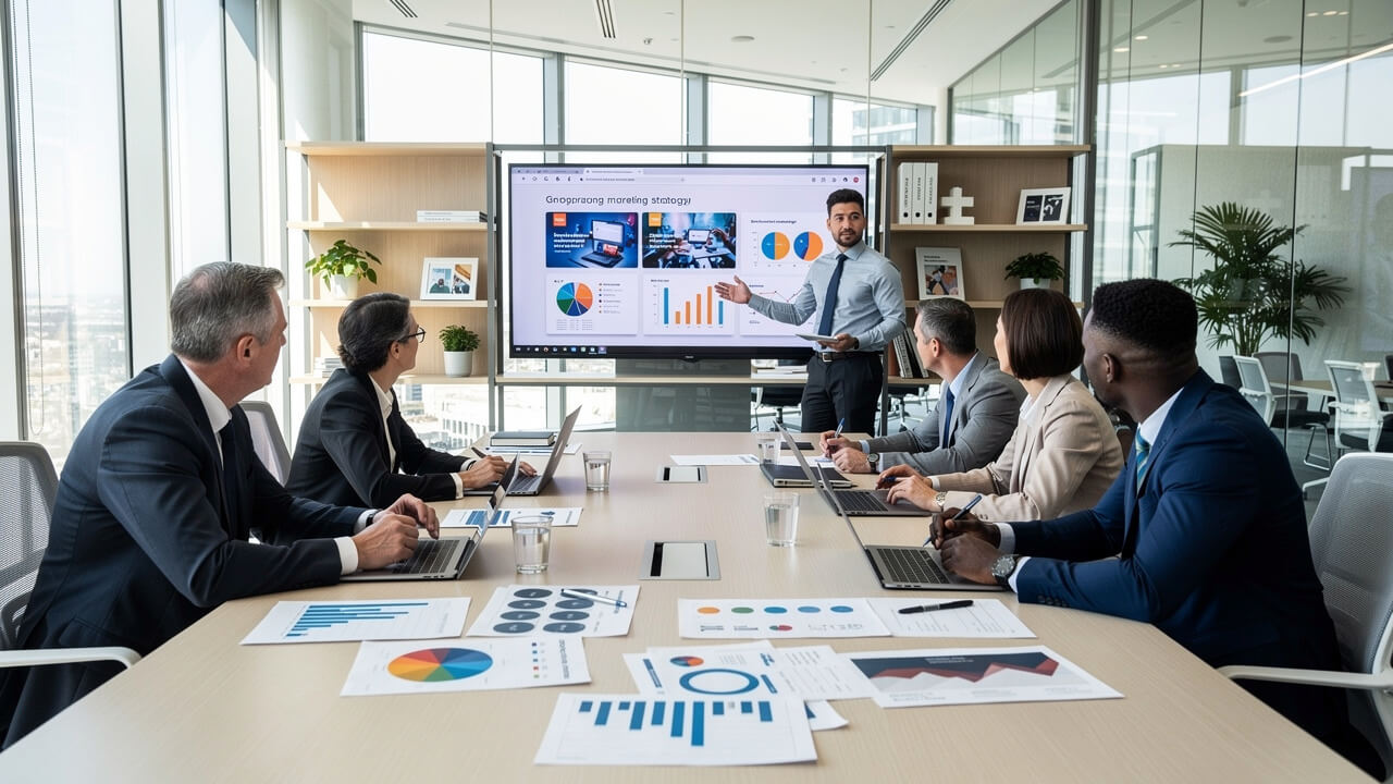 Business team discussing display advertising strategy