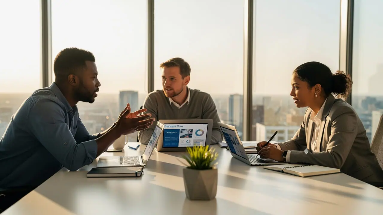 Marketing professionals discussing campaign strategies