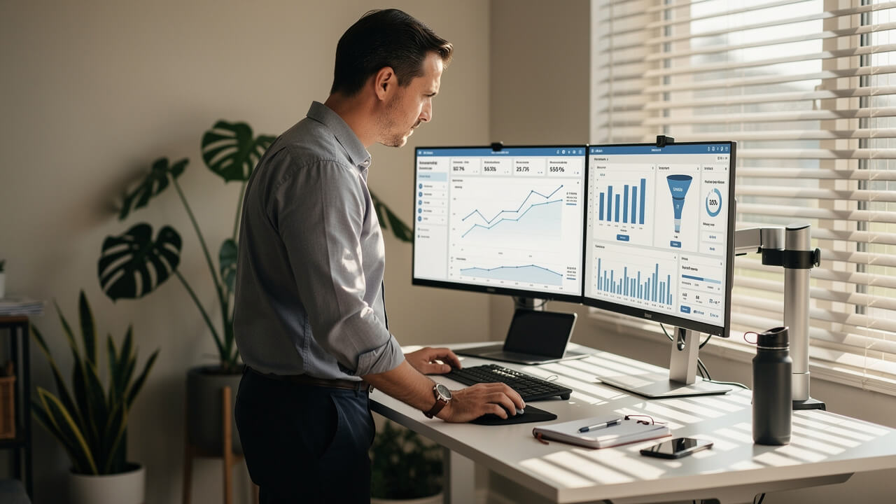 Digital marketer tracking SEM campaign metrics