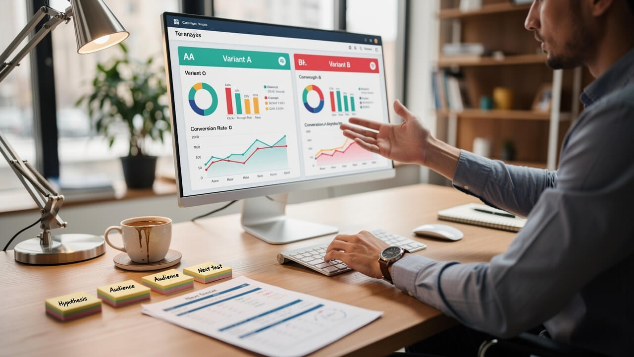 Marketer performing strategic audience testing analysis