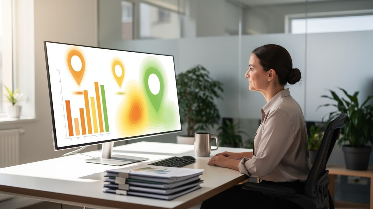 Business owner analyzing geo-targeted paid ad campaign results