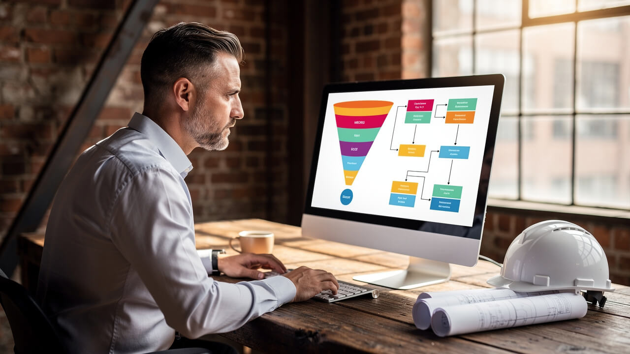 Trades business owner reviewing conversion and cost metrics