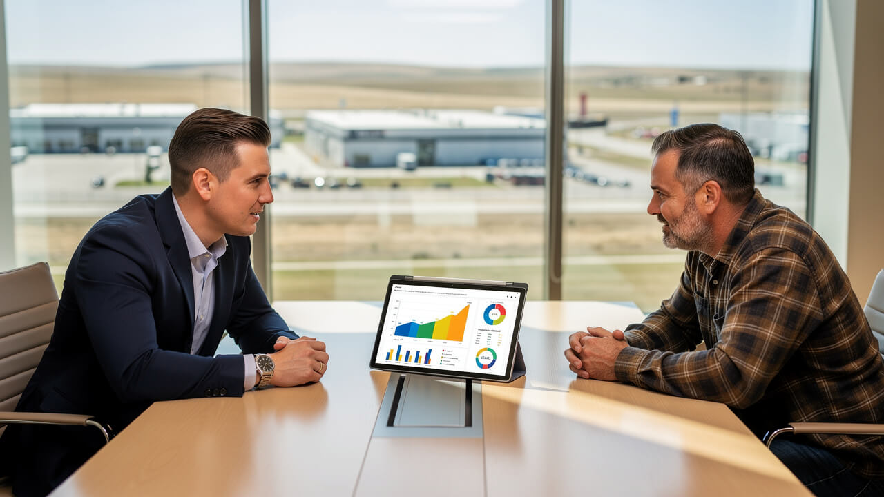 Digital marketing consultant presenting campaign results to client