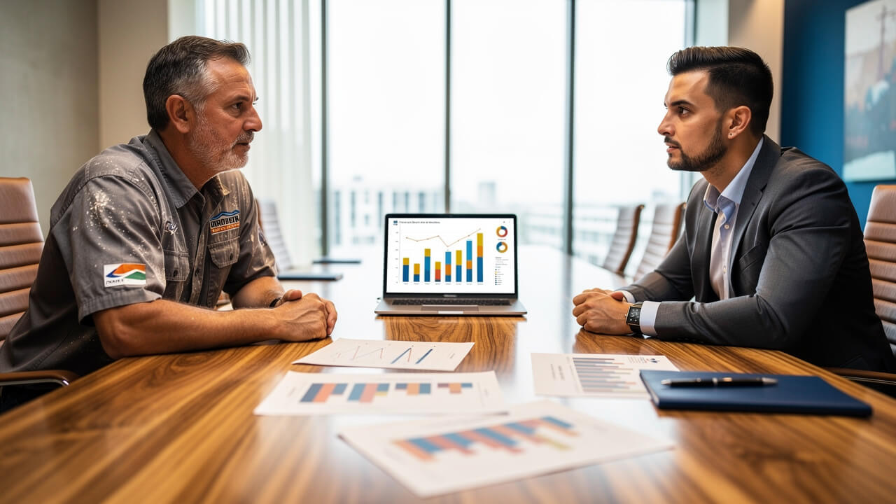 Marketing strategist meeting with Edmonton trades business owner