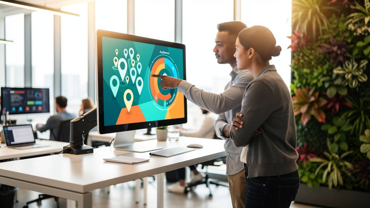 Digital marketing team optimizing geo-targeted paid ad campaigns