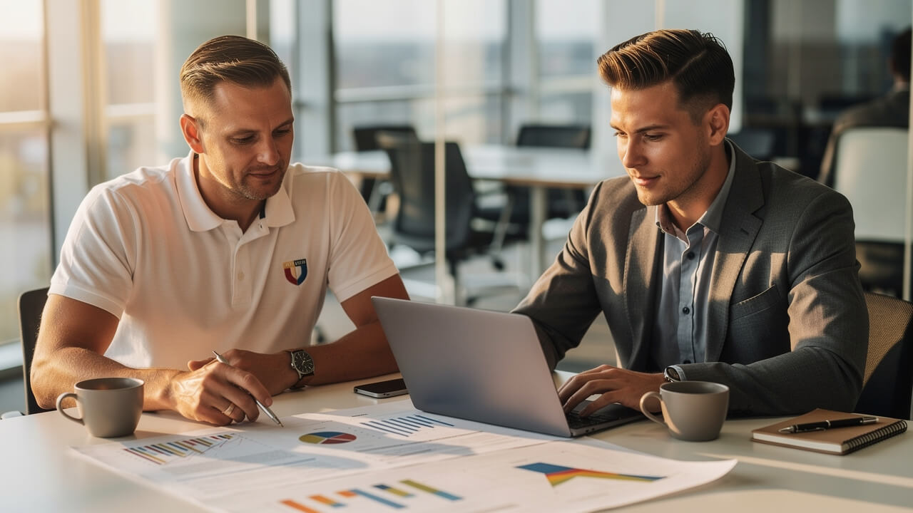 Trades business owner meeting with Google Ads marketing specialist