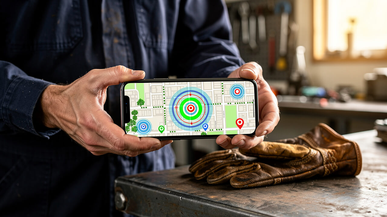 Trades contractor using geo-targeting on smartphone for ads