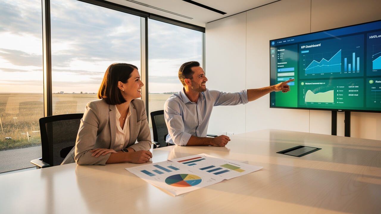 Alberta business team reviewing native advertising campaign performance