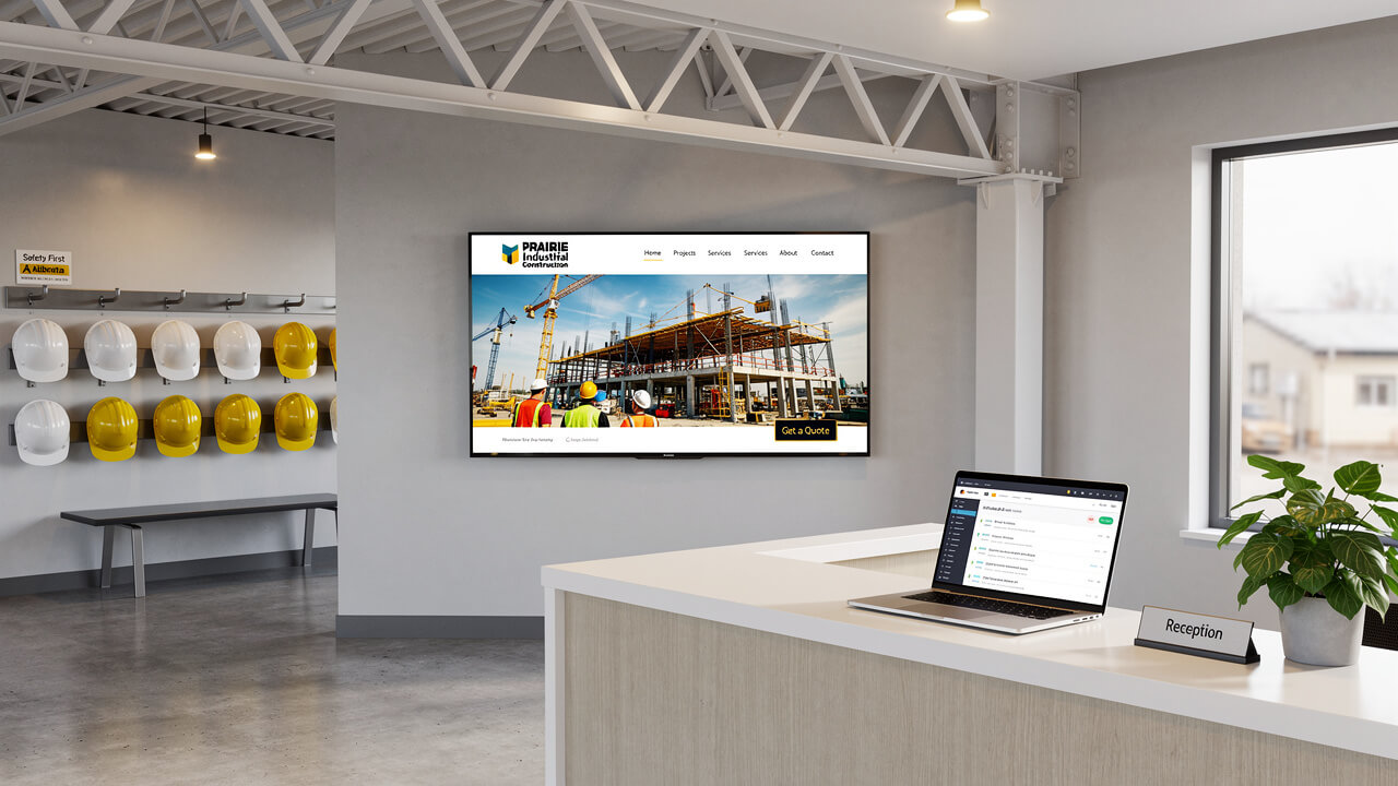 Alberta construction company office with fast website on display