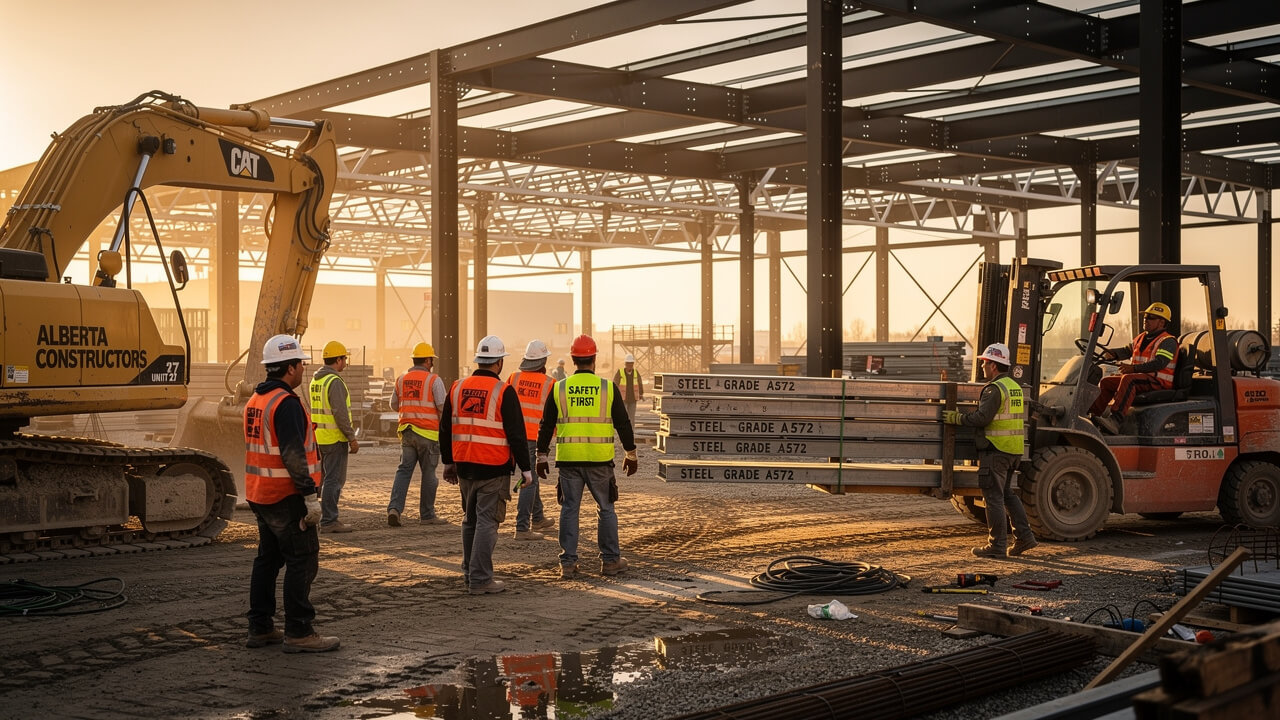 Alberta construction crew working on commercial industrial site