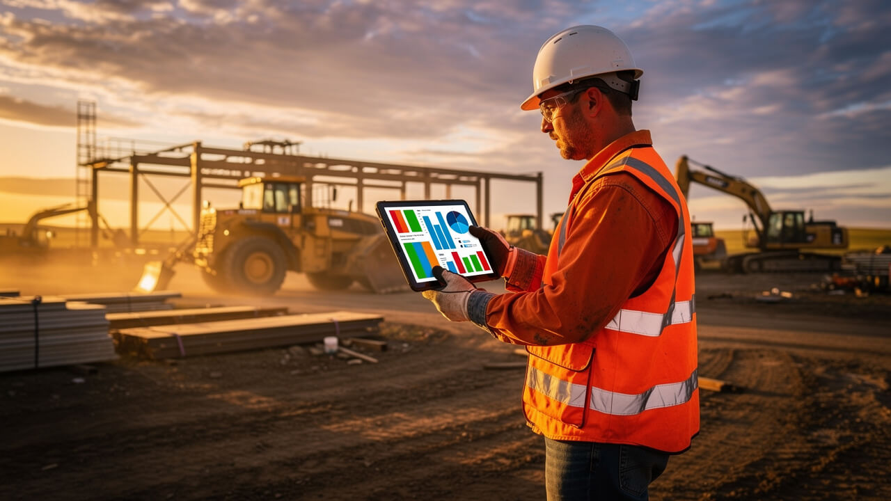 Alberta trades worker using digital tools on job site
