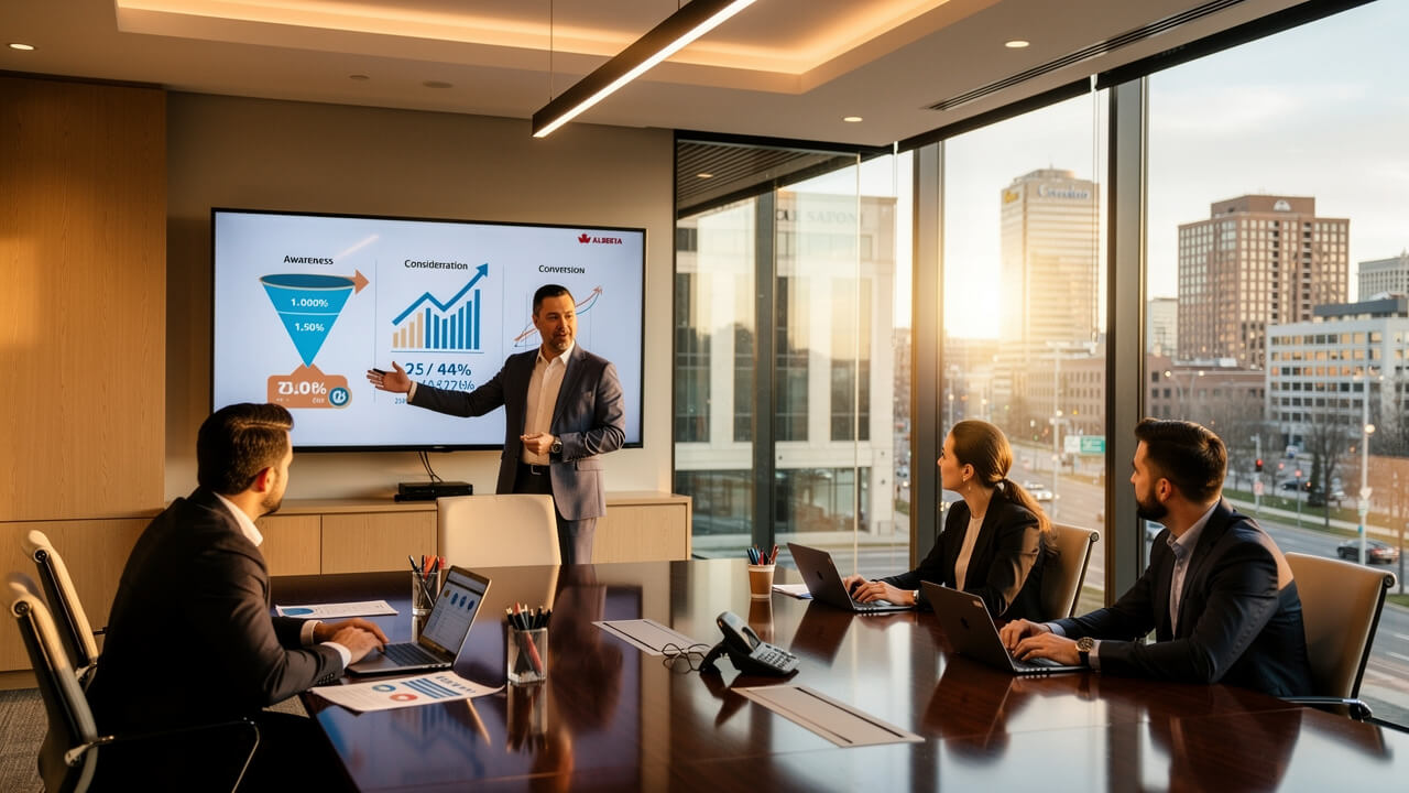 Digital marketing strategy meeting for Alberta service business growth
