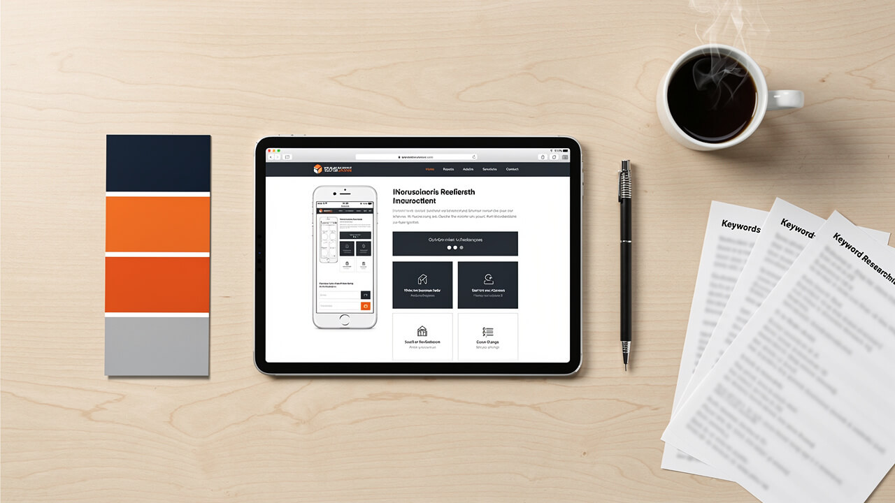 Website redesign strategy planning with wireframes and colour palette