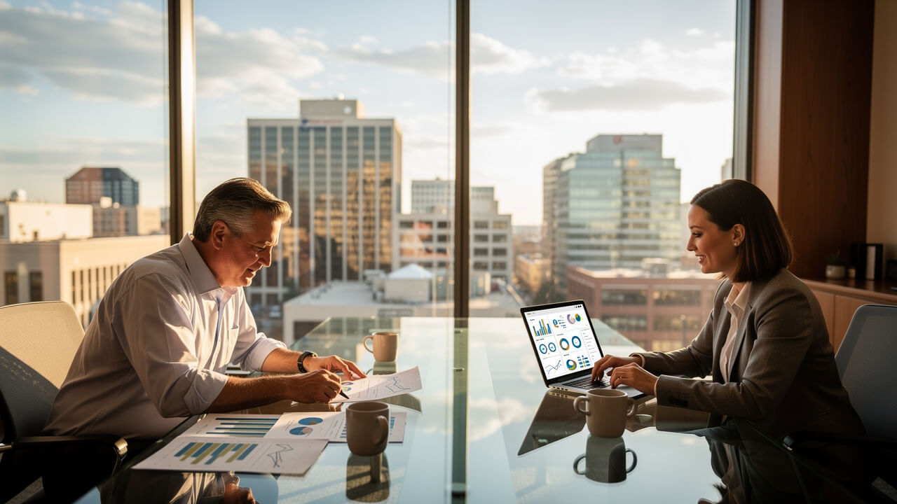 Business owner meeting with Edmonton web design agency consultant