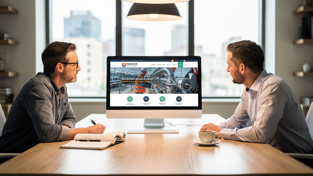 Web design team and client collaborating on Edmonton website redesign