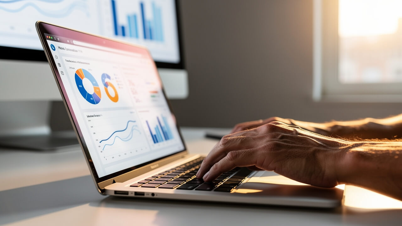 Reviewing Google Ads account structure on a laptop