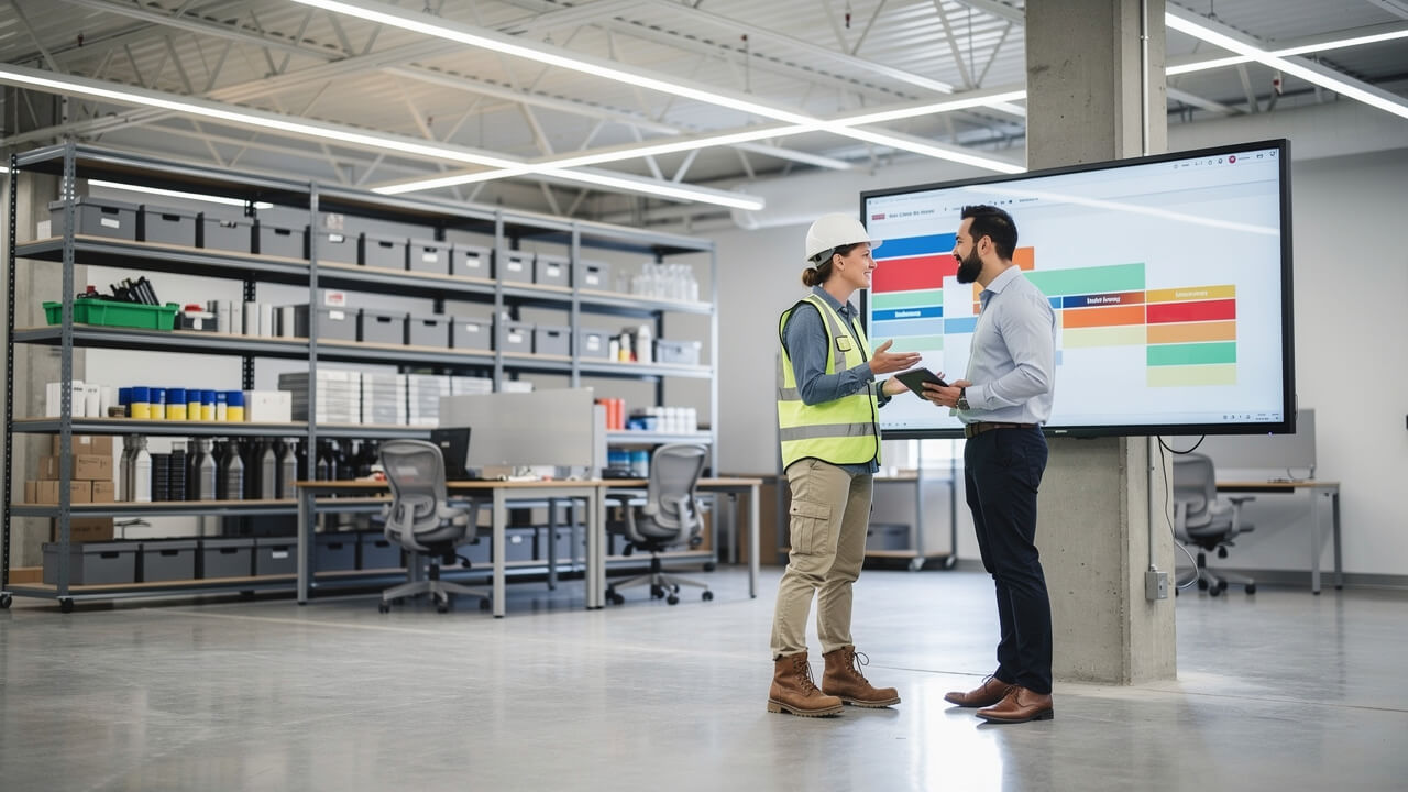 Industrial service team using integrated business website tools