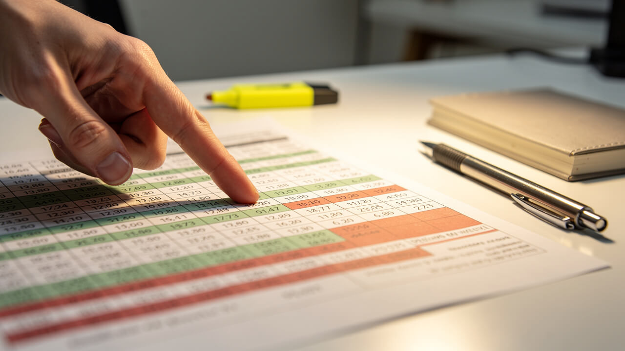 Analysing keyword audit data on a printed spreadsheet