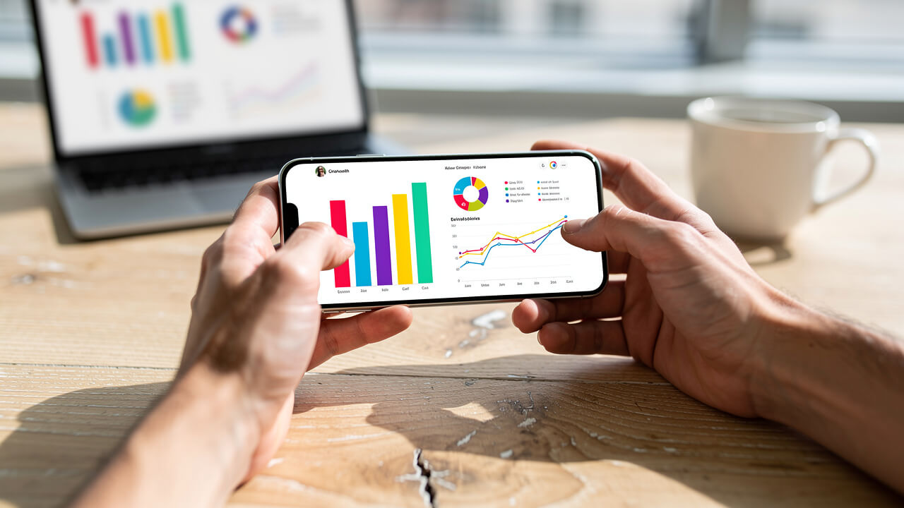 Business professional reviewing LinkedIn ad analytics on smartphone