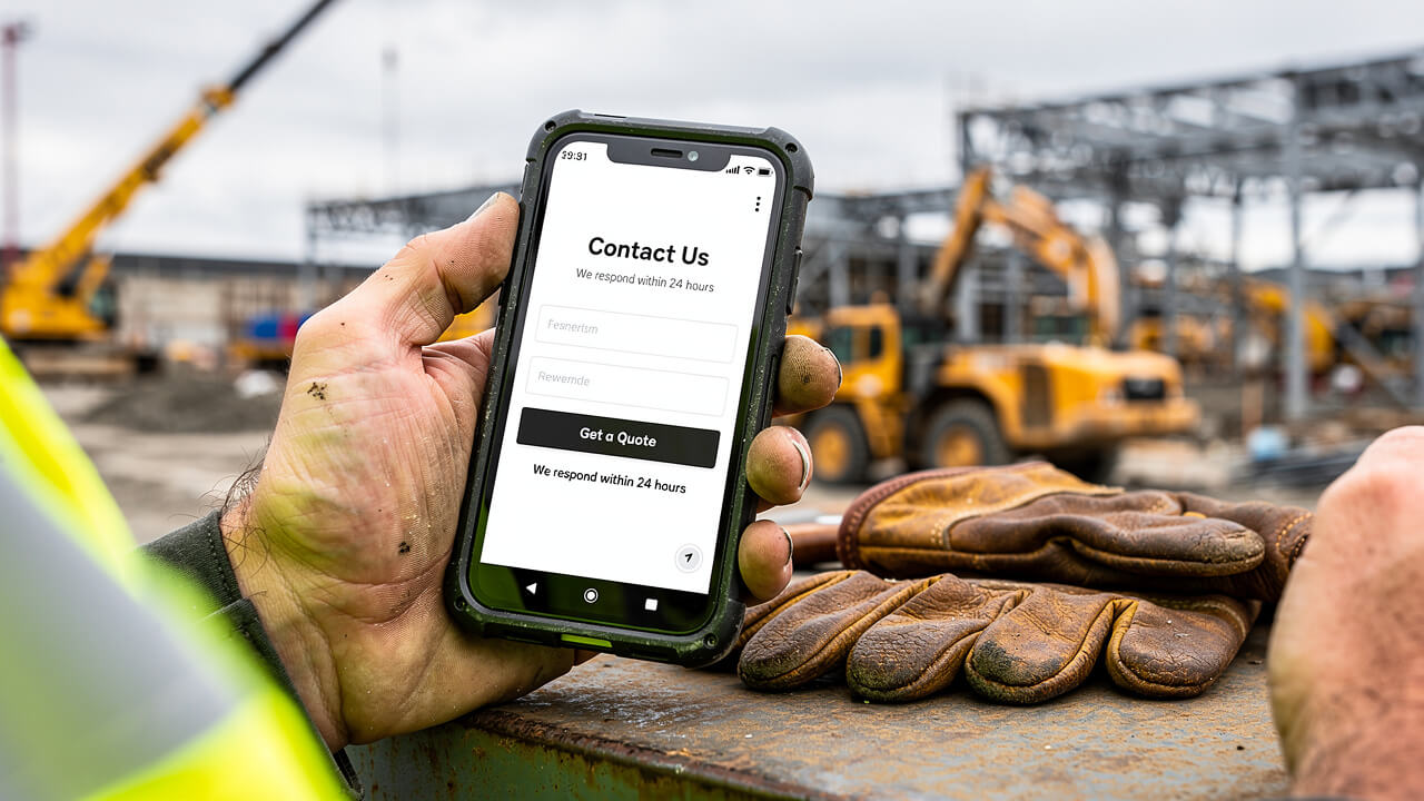 Industrial worker using mobile website contact form on job site
