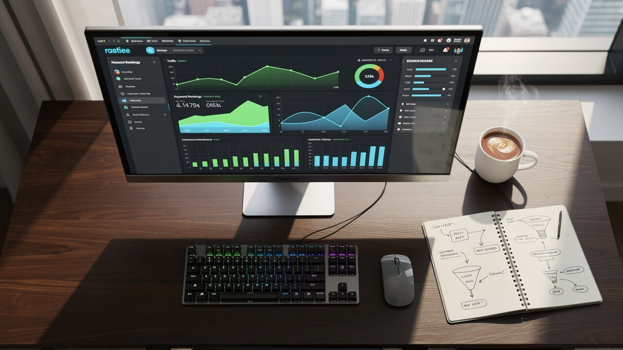 SEO analytics dashboard showing website performance and lead data