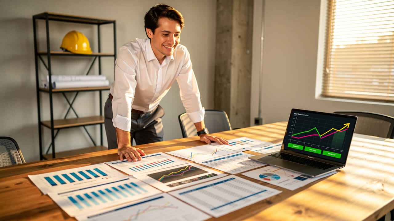 Trades business owner reviewing improved digital ad performance results