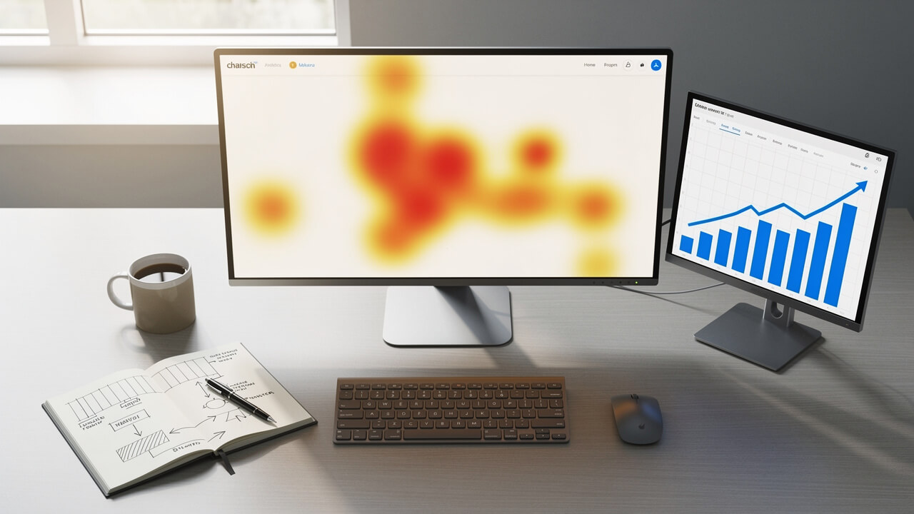 Website analytics heatmap and data dashboard for CRO process