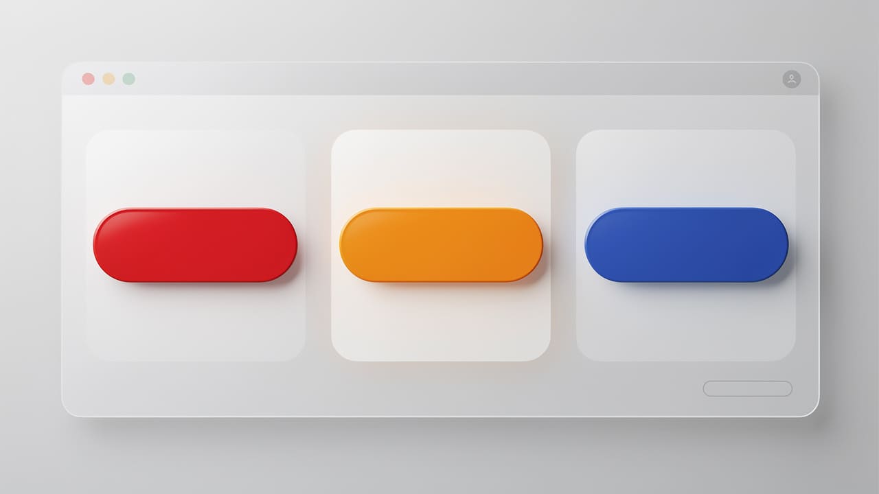 Multiple button colour variations illustrating A/B testing methodology