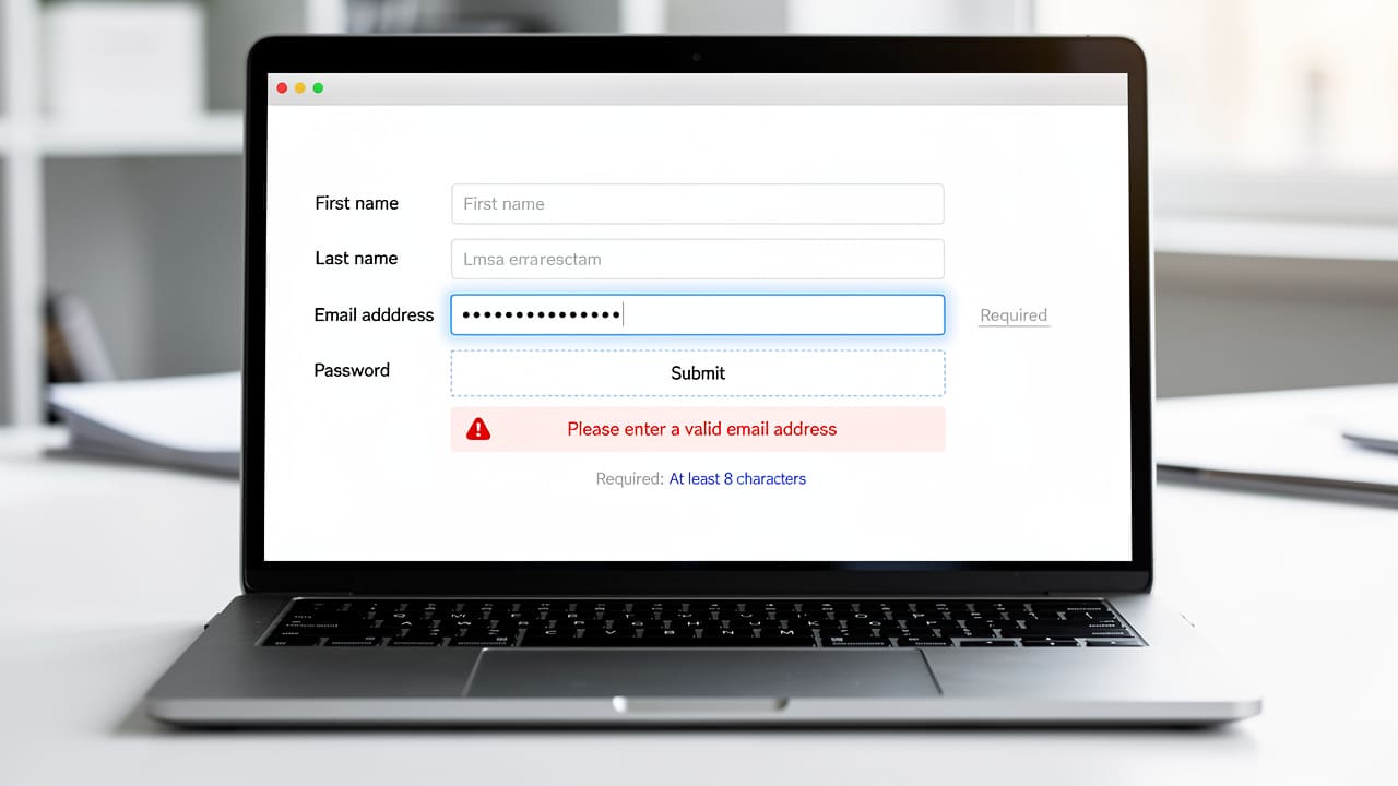Web form with visible labels and clear error message indicators