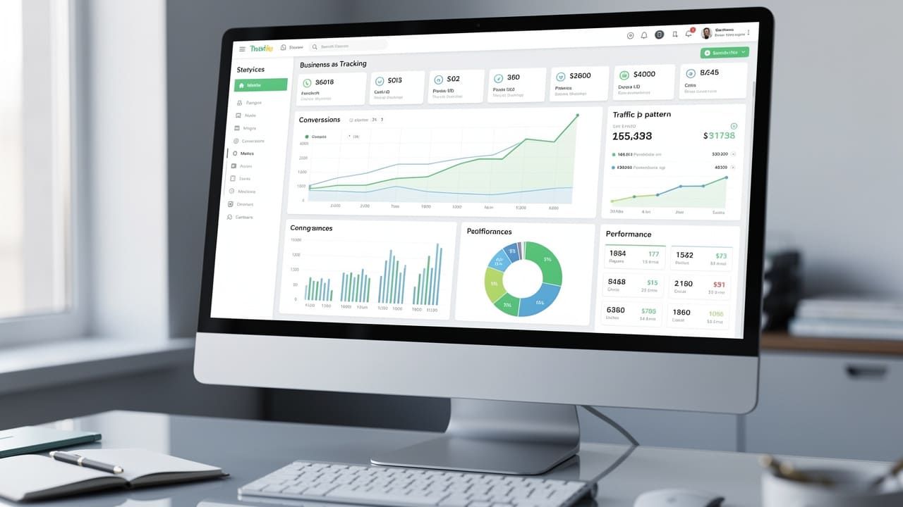 Analytics dashboard showing website performance metrics and conversion data