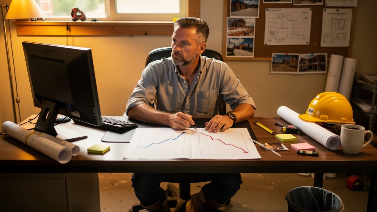 Owner comparing growth charts for marketing strategy