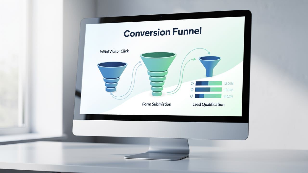Visual conversion funnel showing visitor-to-lead progression