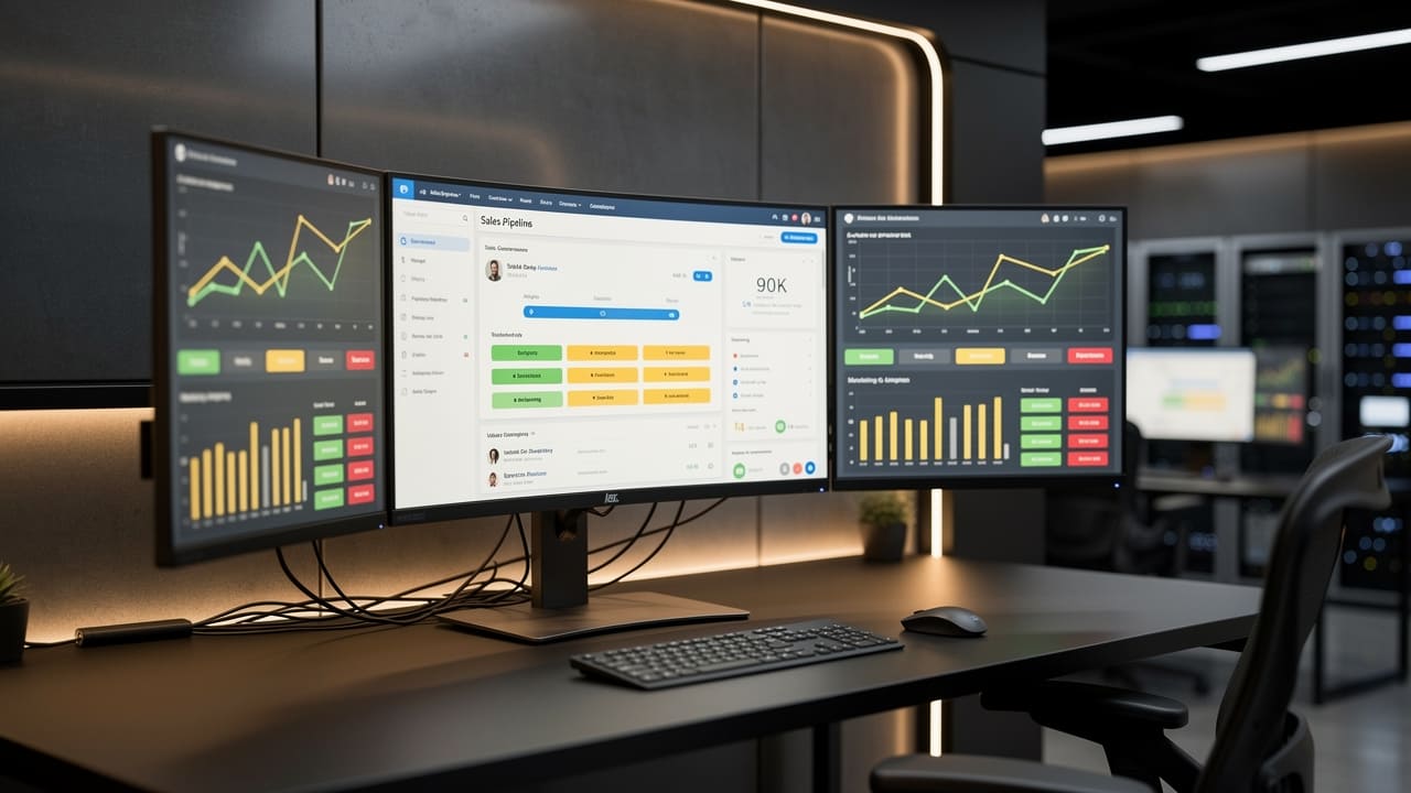 CRM system dashboard showing integrated sales and marketing data