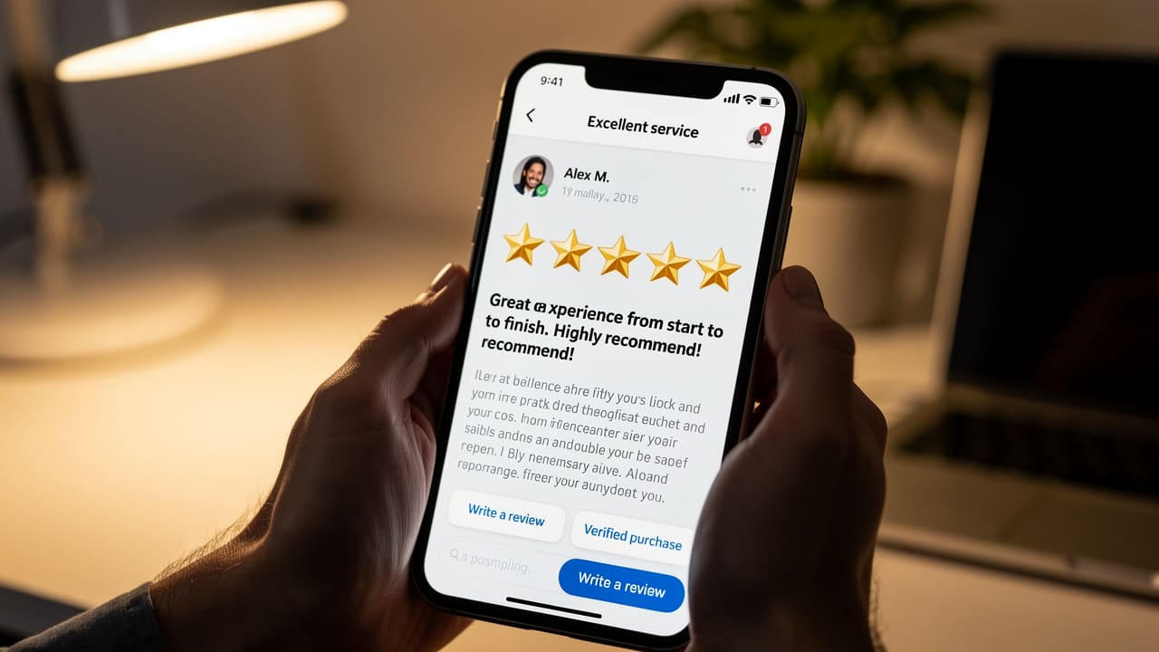 Customer reviews and ratings displayed on contractor's digital platform