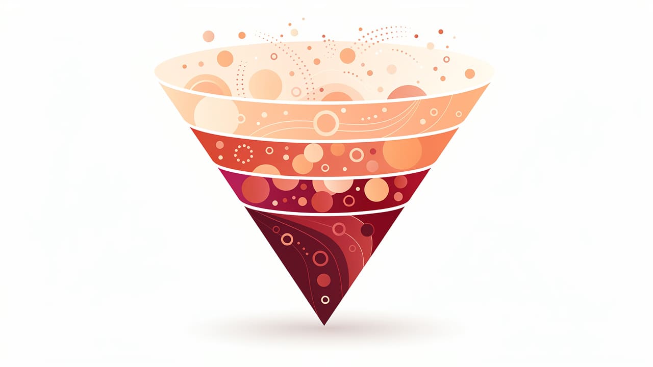Visual diagram showing sales funnel stages narrowing from top to bottom