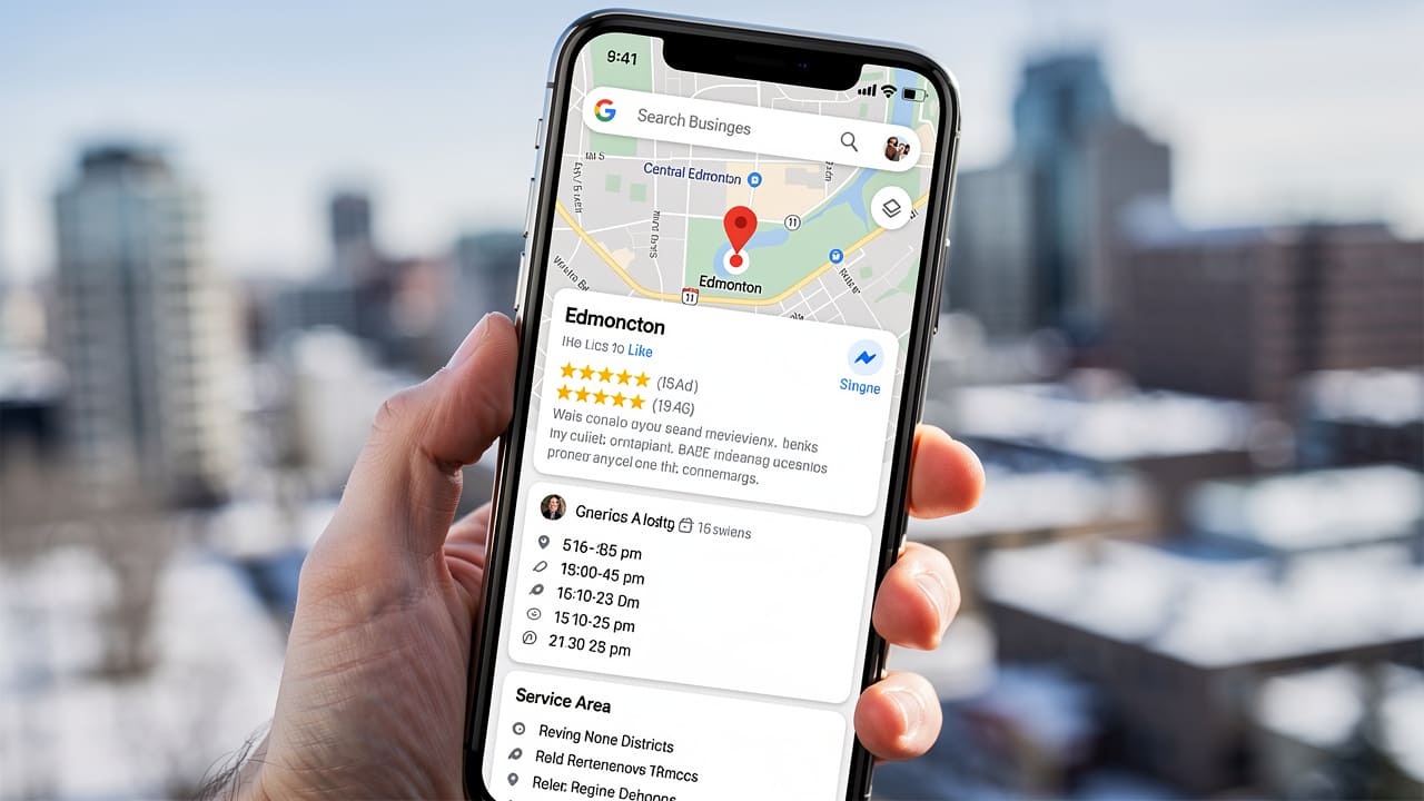Smartphone displaying Google Business Profile with local HVAC company information