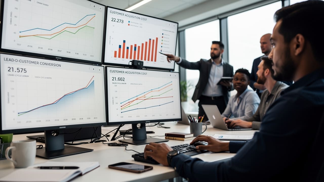 Marketing performance dashboard showing improved ROI metrics