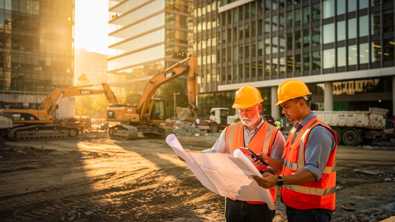 Construction site showing trades industry operations and equipment