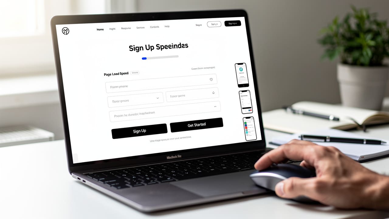 Website landing page displayed on laptop showing form and call-to-action elements