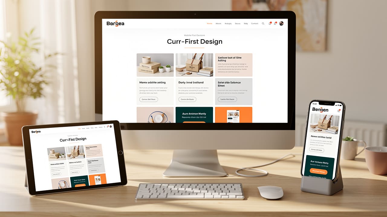Website design displayed responsively across phone, tablet, and desktop