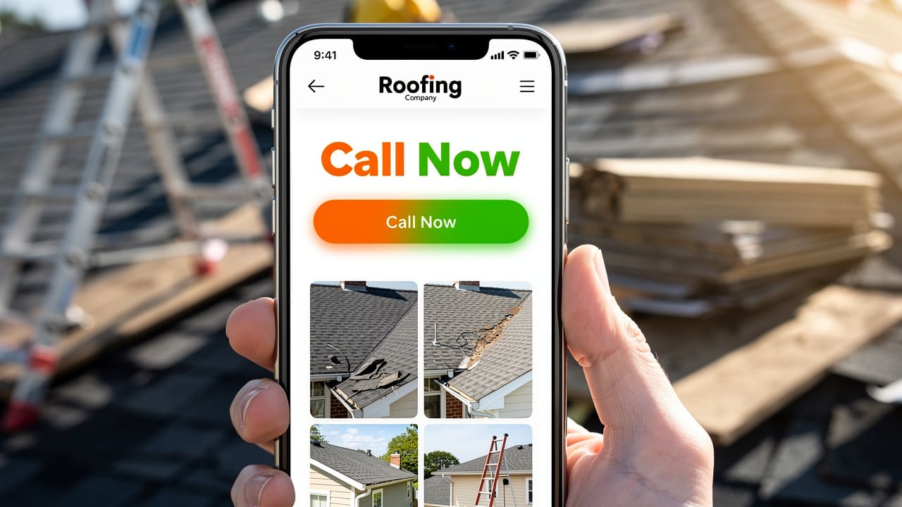 Mobile website with click-to-call button and project photos