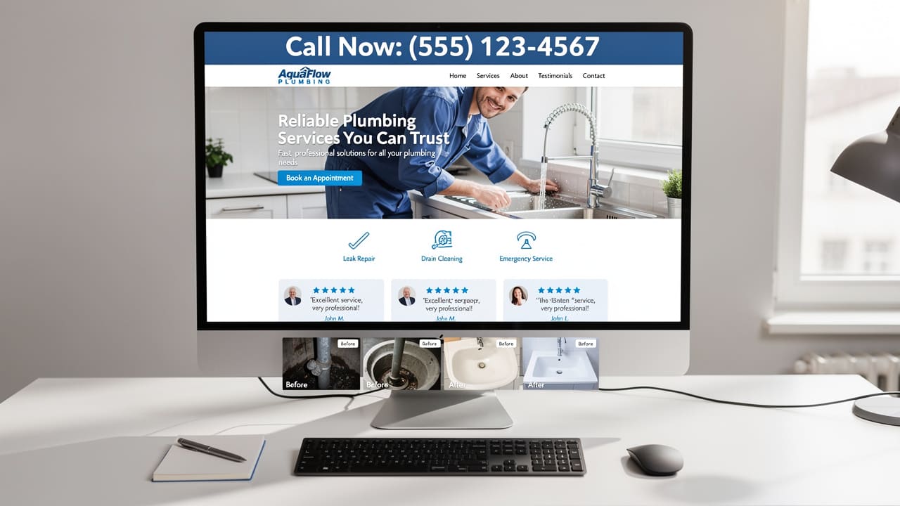 Professional website design with customer reviews and service information