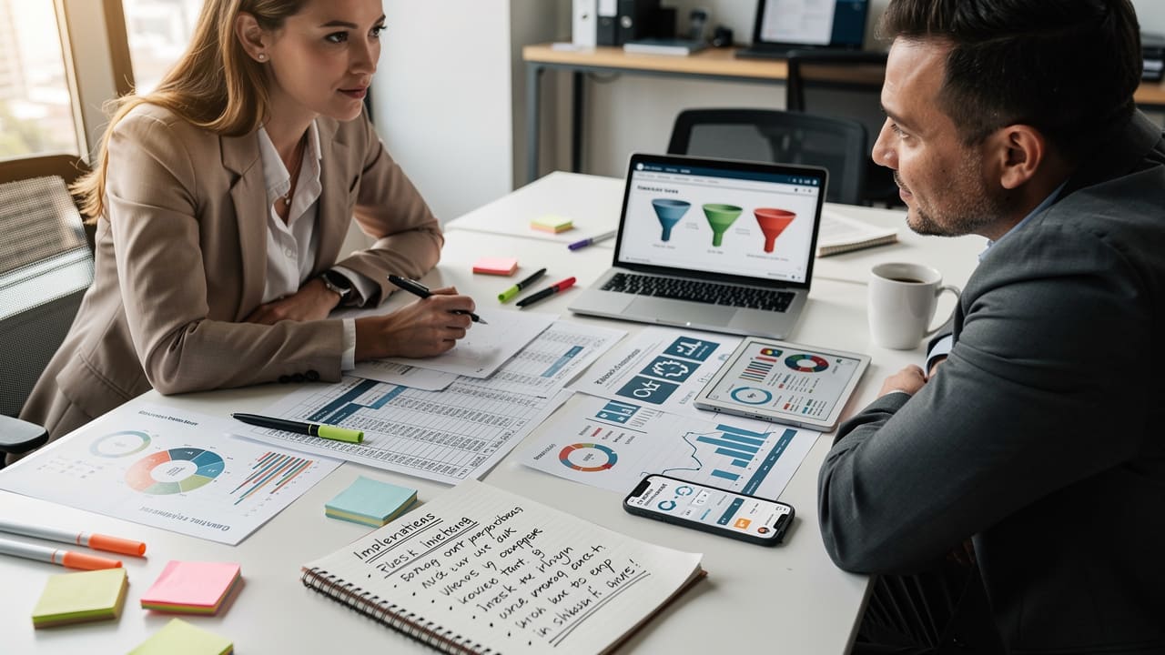 Marketing professional and business owner collaborating on data strategy