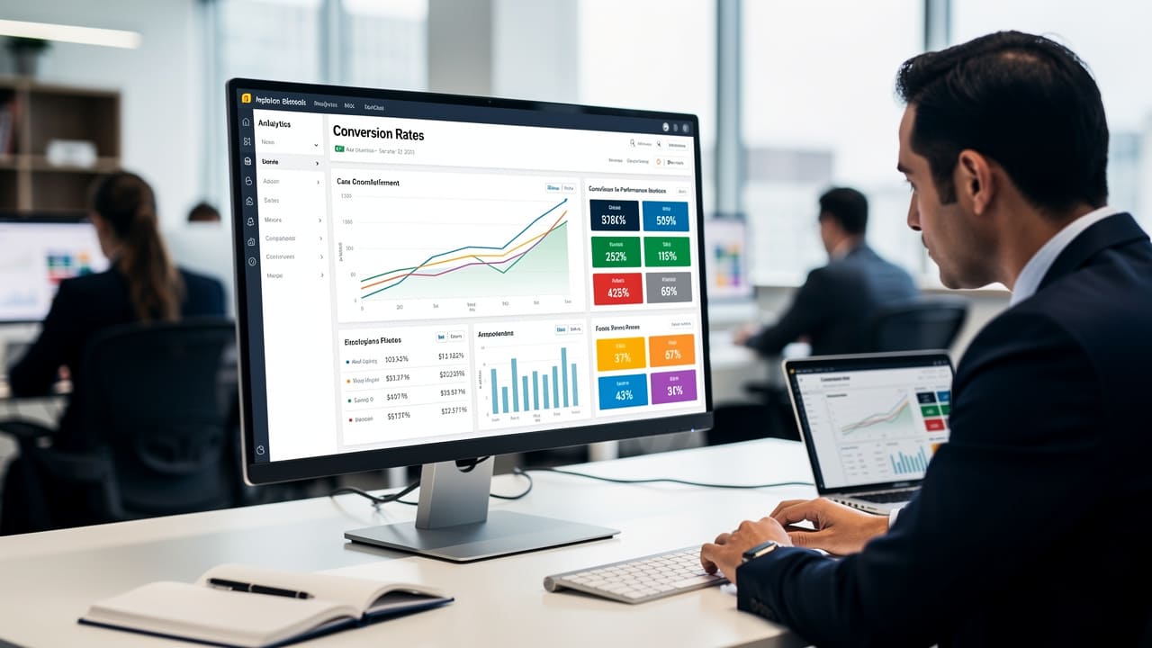 Analytics dashboard displaying conversion rate and marketing performance metrics