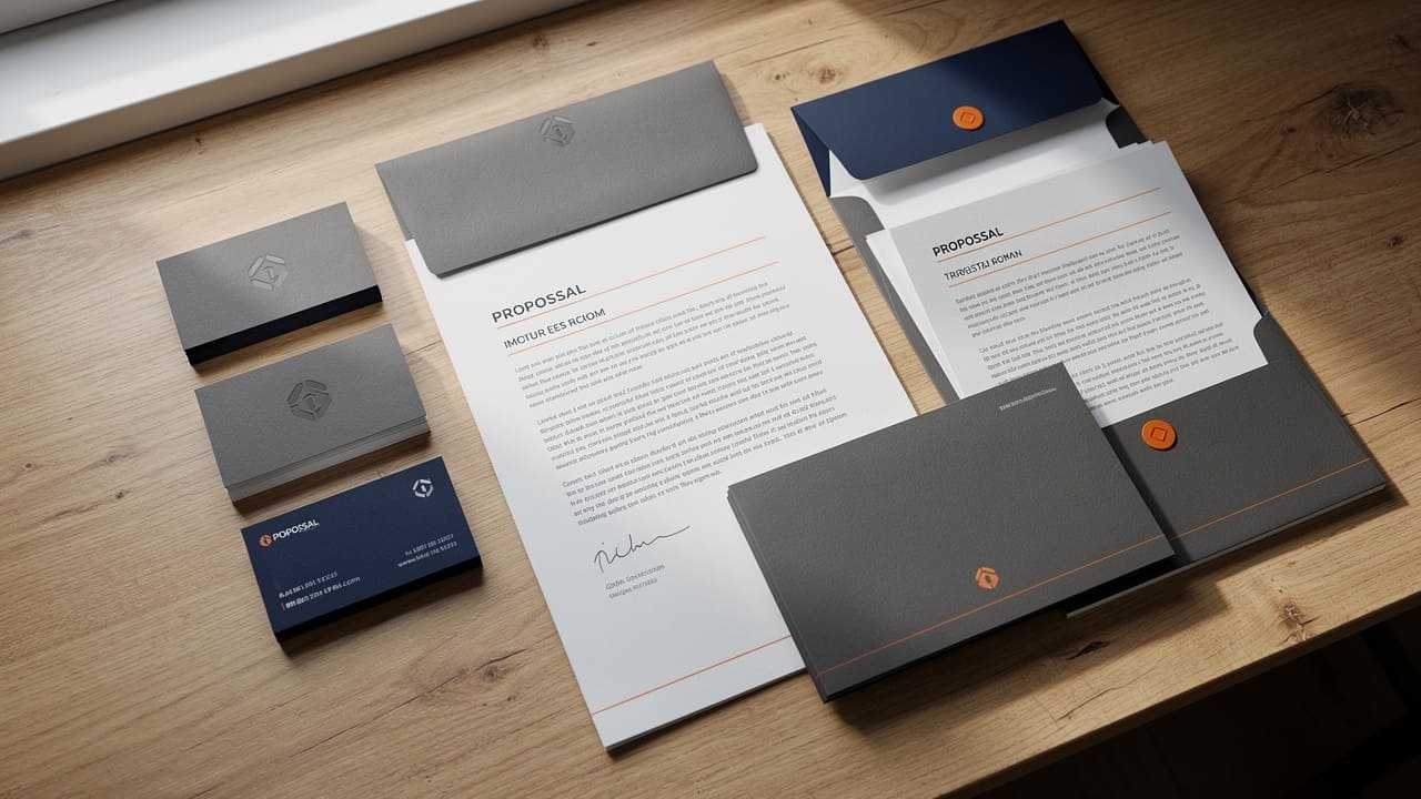 Professional printed materials displaying cohesive brand colour palette