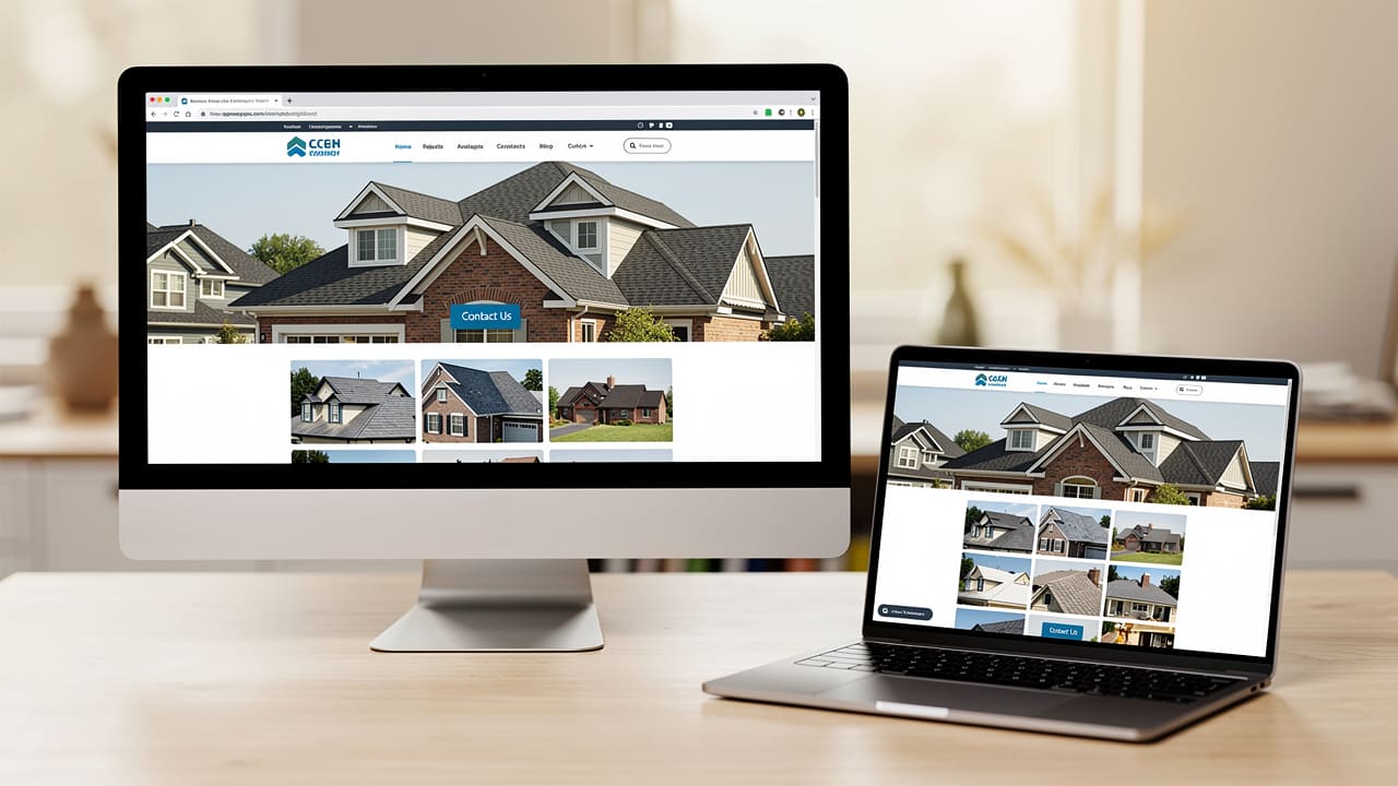 Responsive roofing website design across desktop and mobile devices