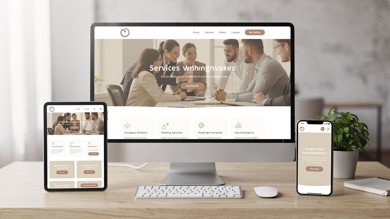 Professional website displayed on desktop, tablet, and mobile devices